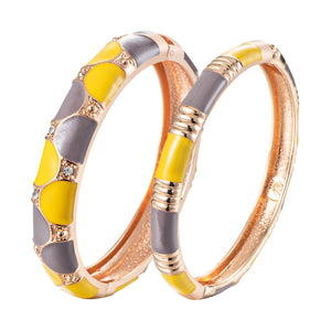 UJOY Set of Vintage Jewelry Cloisonne Handcrafted Enameled Gorgeous Rhinestone Rose Gold Hinged Cuff Bracelet