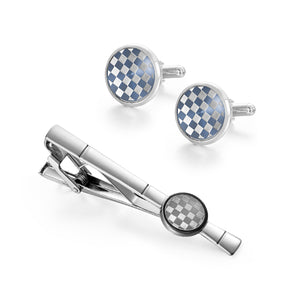UJOY Silver Cufflinks and Tie Clips Pins Set in Gift Box Classic Design