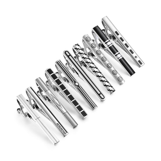 UJOY Tie Clips Set for Men Tie Bar Clip Black Silver-Tone Gold-Tone for Wedding Business with Gift Box