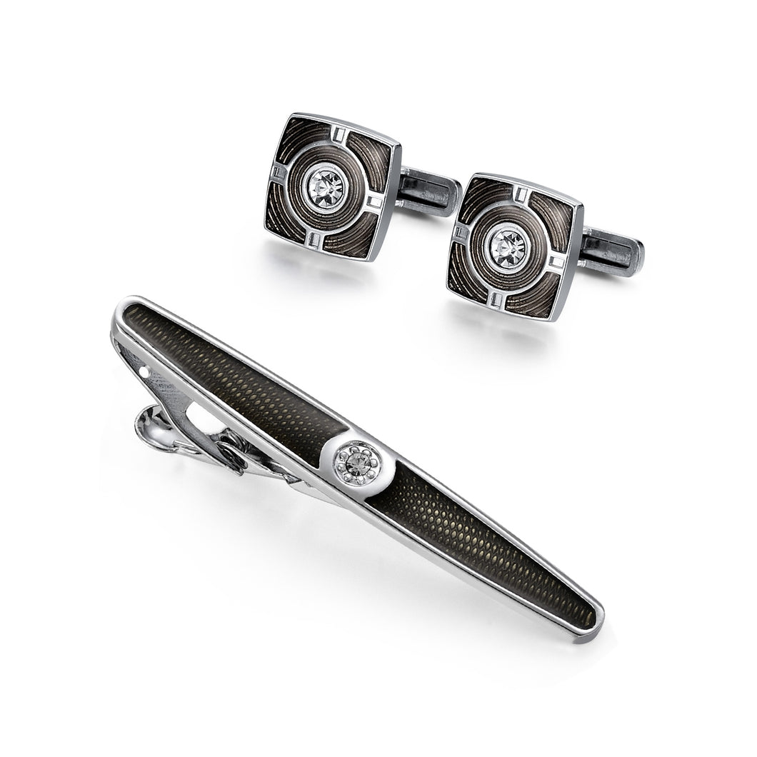 UJOY Cufflinks and Tie Pin Set Blanks Black Color Shirt Tuxedo Buttons Packed in Cufflink Box for Men