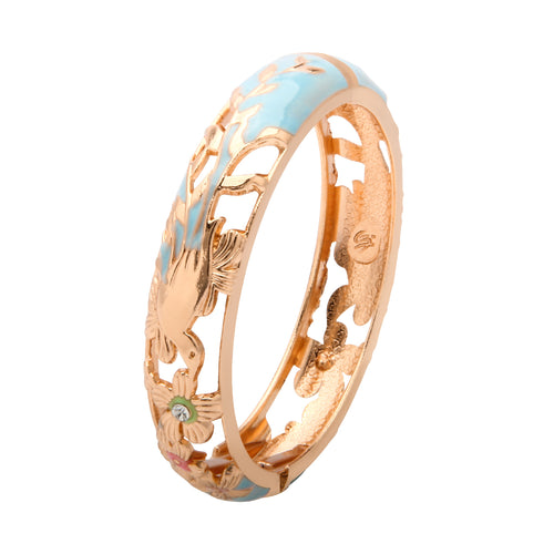 UJOY Colors Handcraft Jewelry Cloisonne Bracelet Enamel Bird Flower Spring Hinged Women Bangles