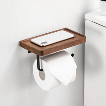 Load image into Gallery viewer, SARIHOSY Wooden Toilet Paper Holder Black Walnut Roll Paper Storage Rack Roll Paper Accessories With Mobile Phone Storage Rack