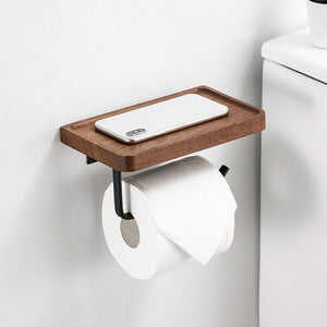 SARIHOSY Wooden Toilet Paper Holder Black Walnut Roll Paper Storage Rack Roll Paper Accessories With Mobile Phone Storage Rack