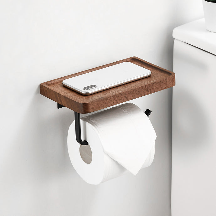 SARIHOSY Wooden Toilet Paper Holder Black Walnut Roll Paper Storage Rack Roll Paper Accessories With Mobile Phone Storage Rack 115-C