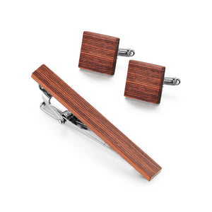 UJOY Cufflinks and Tie Clips Pin Set Wood Blue and Red