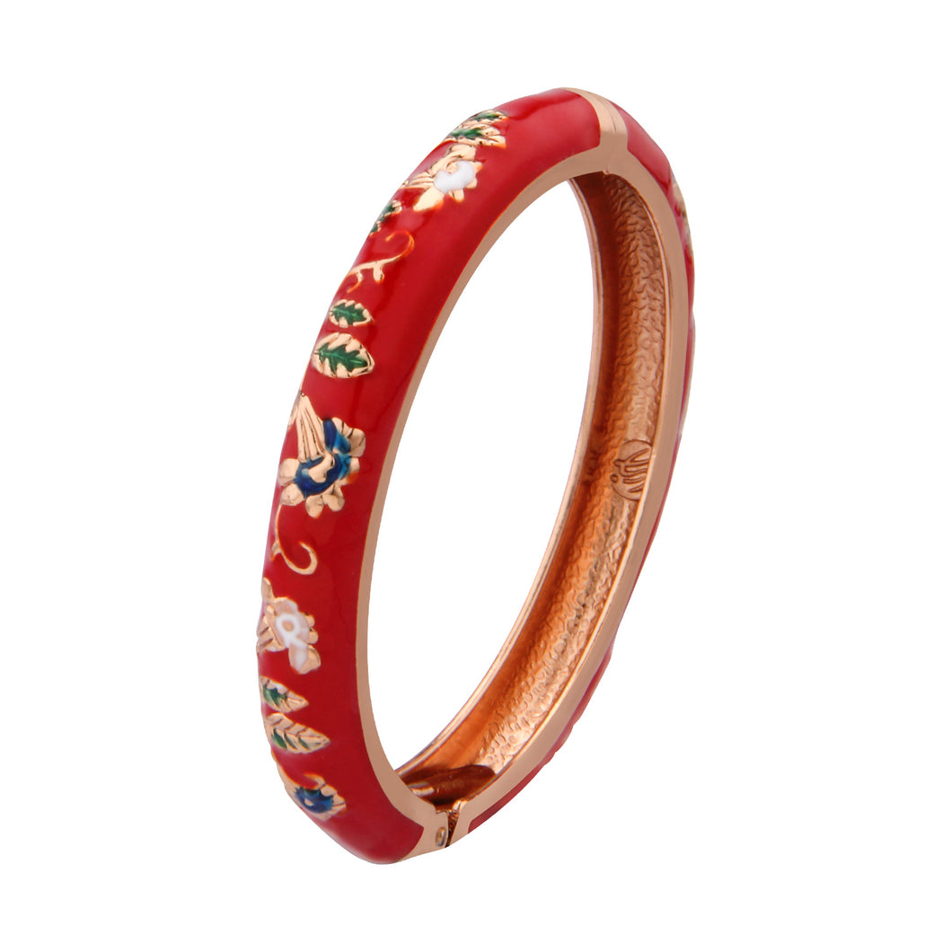 UJOY Gorgeous Jewelry Enemal Bracelets-Cloisonne Floral Golden Spring Openable Cuff Bangles Gifts for Women Girl