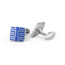 Load image into Gallery viewer, UJOY Blue Color with White Lines Decorated Men&#39;s Jewelry Cufflinks Shirts for Weddings, Business, Dinner