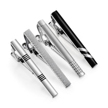 Cargar imagen en el visor de la galería, UJOY Tie Clips for Men, 4 Pcs Tie Bars Clip Set Silver Black 2.3 Inches Business Shirt Necktie Parts