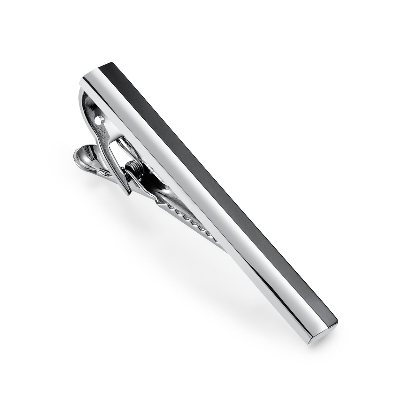 UJOY Enamel Black Silver Polish Tie Pin Tie Clip for Men Business Wedding