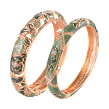 Load image into Gallery viewer, UJOY Fashion Set of Cloisonne Bracelets Gold Plated Flowers Filigree Enameled Womens Gifts Bangles Spring Hinged