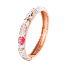 Load image into Gallery viewer, UJOY Women&#39;s Bangle Bracelet Golded Alloy Hinged Flower Enameled Cloisonne Jewelry