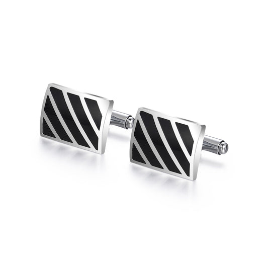 UJOY Men's Jewelry Cufflinks for Shirts for Weddings, Business, Dinner Enamel Black in Silver