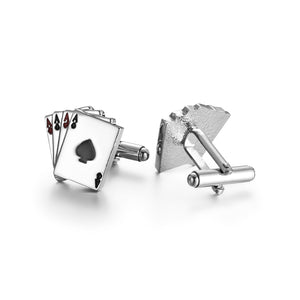 UJOY Cufflinks for Wedding Business Mens Gifts Playing Cards 4A Poker Shirts Silver for Vegas Casino Night Event