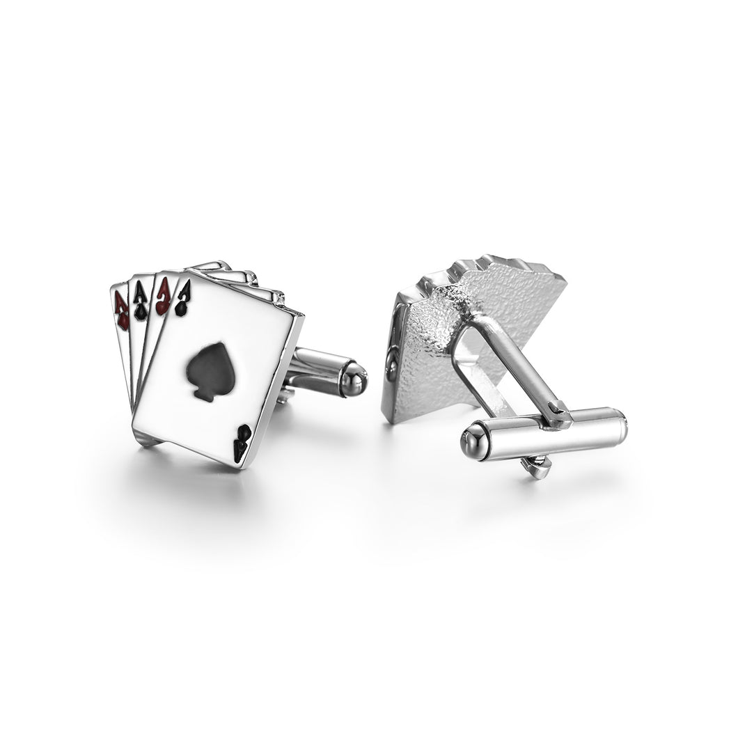 UJOY Cufflinks for Wedding Business Mens Gifts Playing Cards 4A Poker Shirts Silver for Vegas Casino Night Event