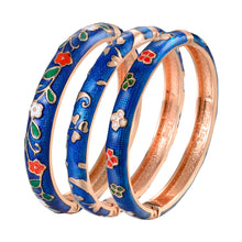 Load image into Gallery viewer, UJOY Womens Multi-Colors Cloisonne Bracelet Gold Plated Flower Hollowed Enameled Hinged Cuff Bangles