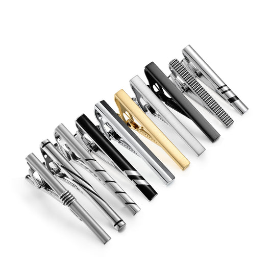UJOY Tie Clips Set for Men Tie Bar Clip Black Silver-Tone Gold-Tone for Wedding Business with Gift Box