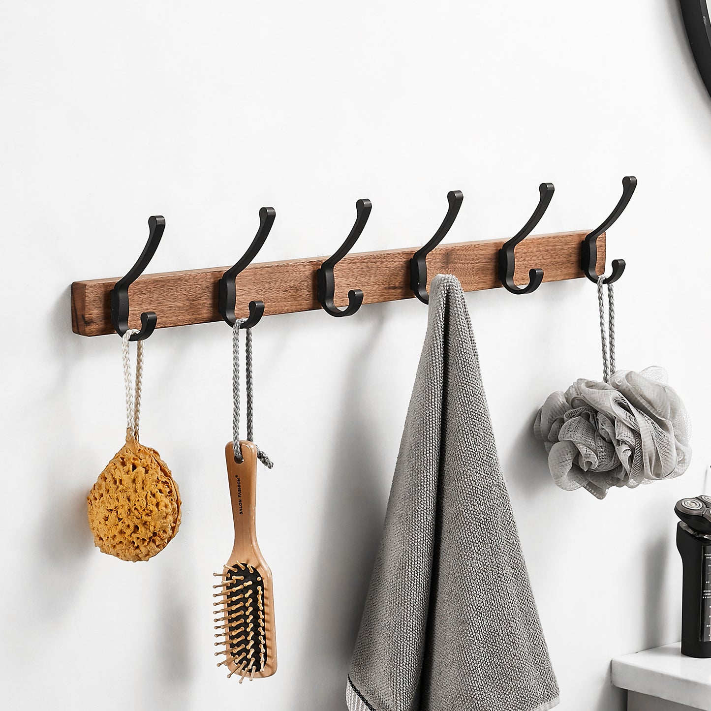 SARIHOSY Black Wood Wall Hook Wall Hanging Coat Rack for Bathroom Kitchen Bedroom Hallway Wall Hooks Coat Clothes Holder 114-5