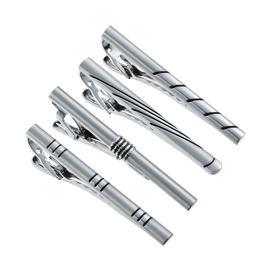 UJOY Tie Clips for Men, 4 Pcs Tie Bars Pinch Clip Set Silver 2.3 Inches Business Shirt Necktie Parts