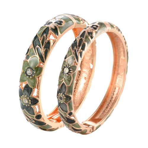 UJOY Bracelet Cloisonne Jewelry Fashion Opening Hinged Bangles Crafted Blue Colored Enamel Flower Gifts for Women