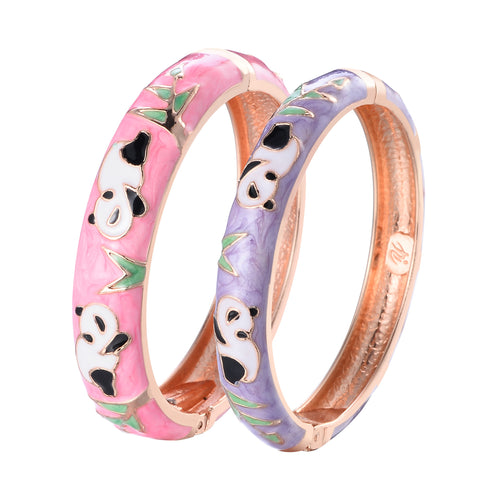UJOY Cloisonne Chinese Panda Bracelets-Gold Plated Gorgeous Handcrafted Gifts Enamel Bangles Set for Women