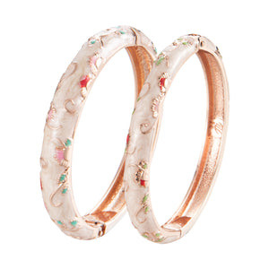 UJOY Handcrafted Cloisonne Bangle Bracelets Golden Flower Enamel Metal Handcuff Jewelry Set Box Gift for Women 55A108-55B30