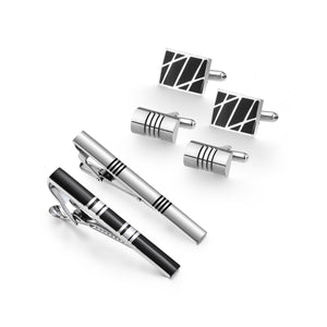 UJOY Cufflinks and Tie Pin Clips Set in Gift Box Enamel Classic Design