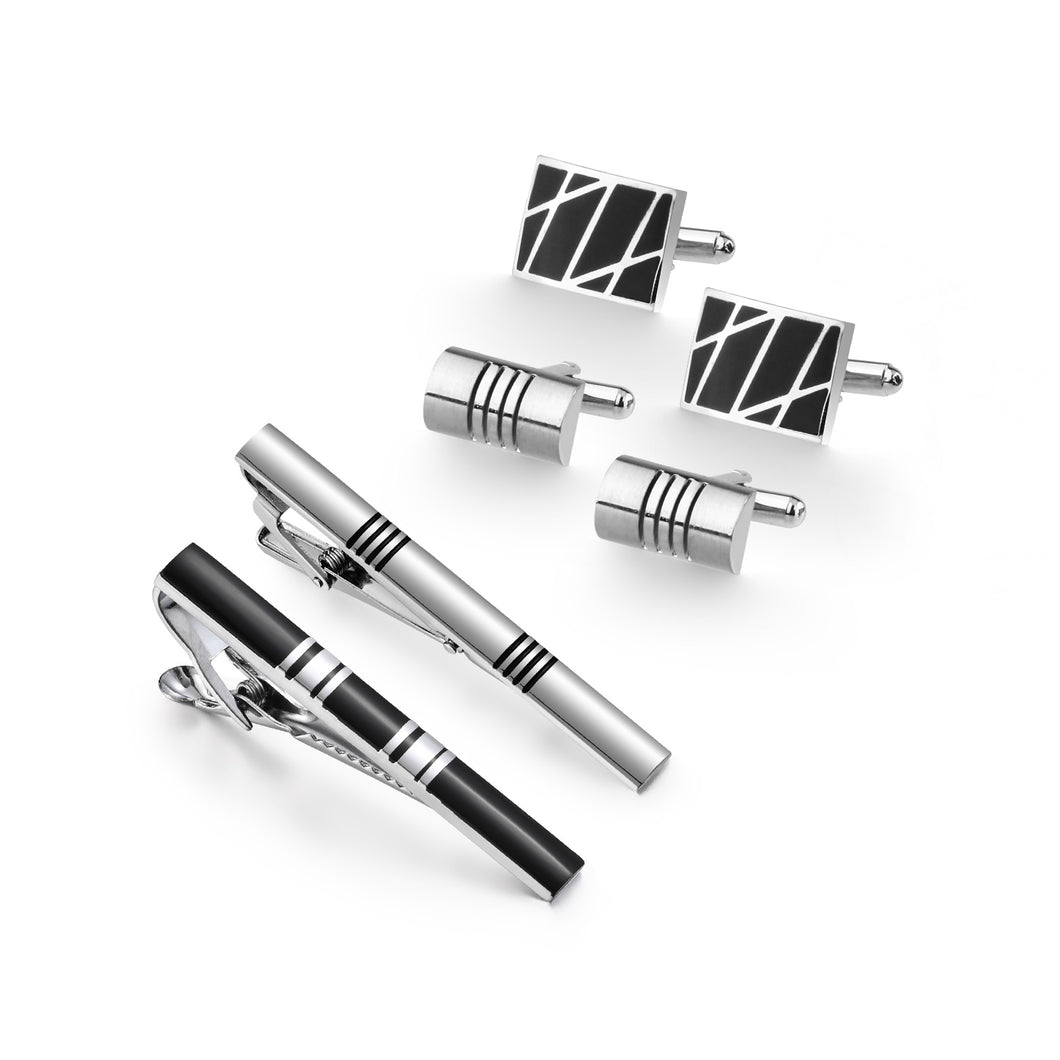 UJOY Cufflinks and Tie Pin Clips Set in Gift Box Enamel Classic Design