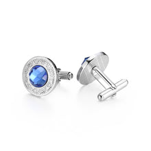 Cargar imagen en el visor de la galería, UJOY Mens Cufflinks Elegant Style Cuff Link Super Shiny Navy Blue Crystal Circular Cufflinks with Gift Box