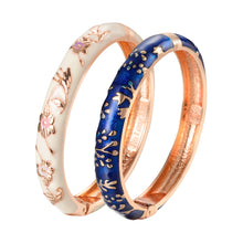 Load image into Gallery viewer, UJOY Vintage Cloisonne Bracelets Cuff Golden Metal Bangles Indian Flower Red Enameled Jewelry Cuff Bangles