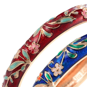 UJOY Vintage Cloisonne Bracelets Cuff Golden Metal Bangles Indian Flower Colorful Enameled Jewelry Gift For Women