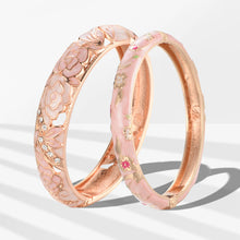 Cargar imagen en el visor de la galería, UJOY Fashion Cloisonne Bracelets Gold Plated Rose Filigree Enameled Womens Gifts Cuff Bangles