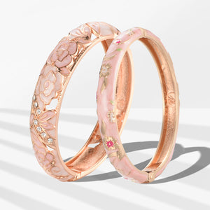 UJOY Fashion Cloisonne Bracelets Gold Plated Rose Filigree Enameled Womens Gifts Cuff Bangles