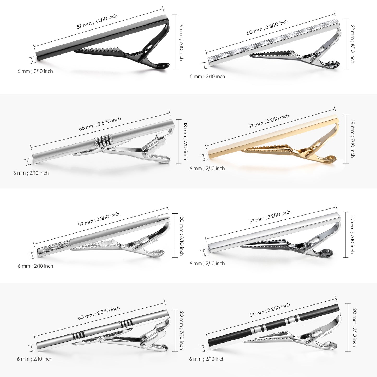 UJOY Tie Clips for Men, 8 Pcs Tie Bars Pinch Clip Set Colorful 2.3 Inches Business Shirt Necktie Parts