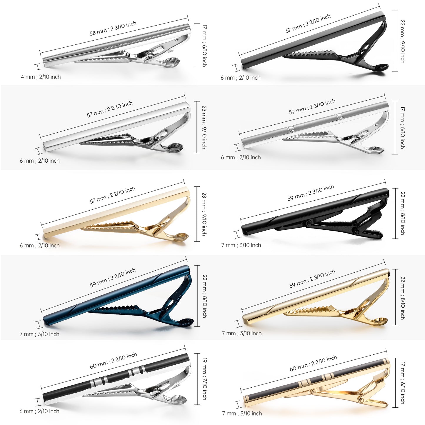UJOY Tie Clips Set for Men Tie Bar Clip Black Silver-Tone Gold-Tone for Wedding Business with Gift Box