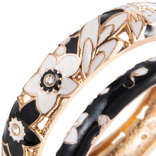 Cargar imagen en el visor de la galería, UJOY Vintage Jewelry Cloisonne Handcrafted Enameled Gorgeous Rhinestone Black and White Hinged Cuff Bracelet
