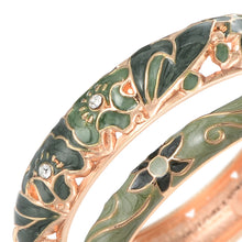 Load image into Gallery viewer, UJOY Women Green Cloisonne Bracelet Gold Plated Flower Hollowed Enameled Hinged Cuff Bangles Jewelry