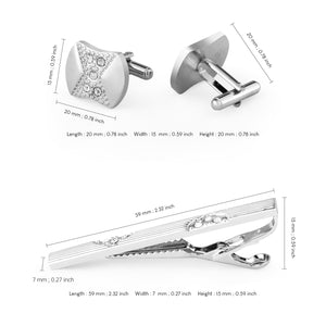 UJOY Silver Cufflinks and Tie Clips Pins Set in Gift Box