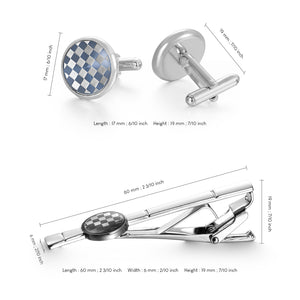 UJOY Silver Cufflinks and Tie Clips Pins Set in Gift Box Classic Design