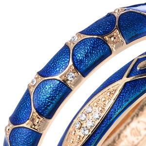 UJOY Cloisonne Indian Bangle Colored Crystal Gold Plated Hinge Cuff Bracelet Hollowed Bird Enamel Jewelry