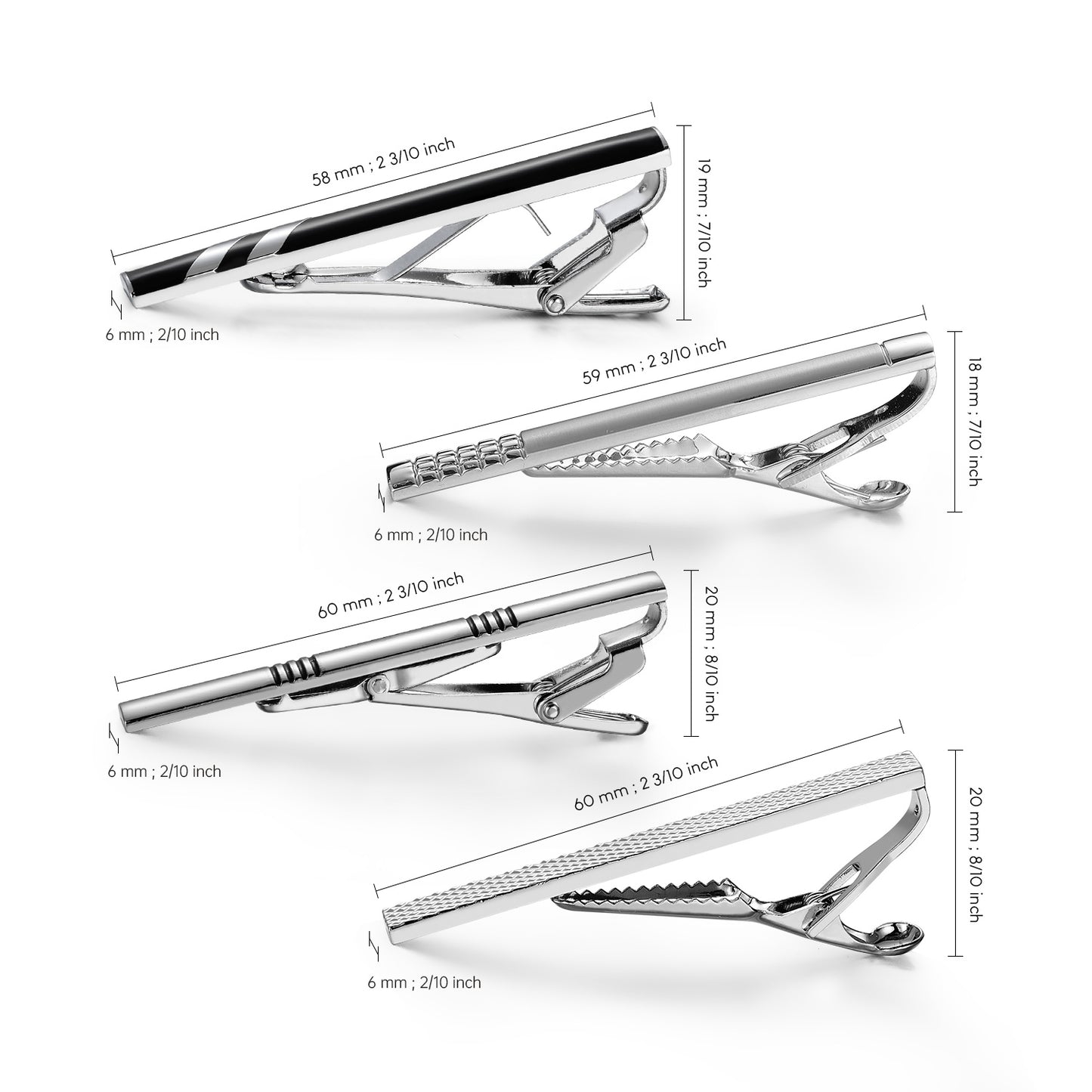 UJOY Tie Clips for Men, 4 Pcs Tie Bars Clip Set Silver Black 2.3 Inches Business Shirt Necktie Parts