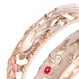 UJOY Colors Handcraft Jewelry Cloisonne Bracelet Enamel Hollowed Bird Spring Hinged Womens Bangles