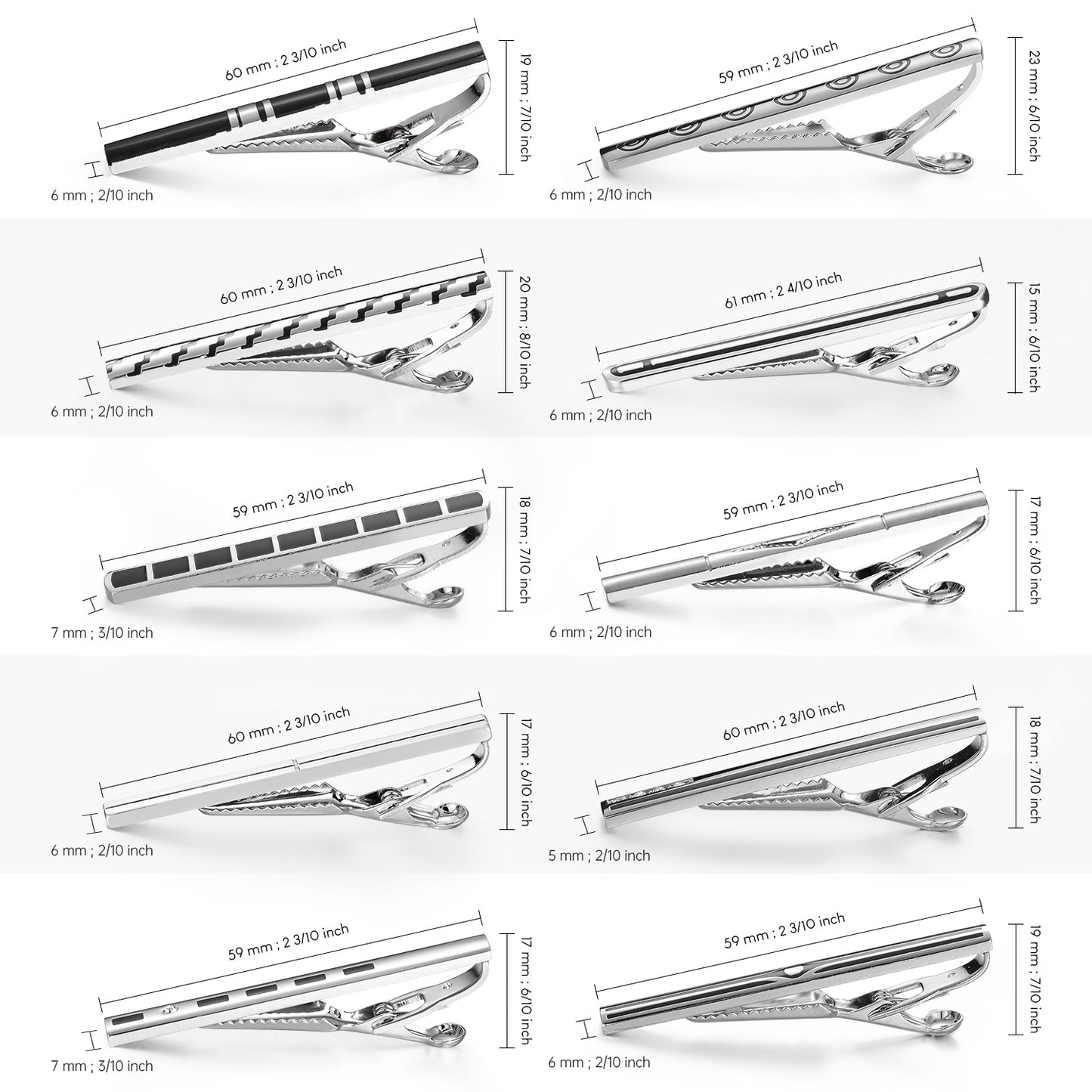 UJOY Tie Clips Set for Men Tie Bar Clip Black Silver-Tone Gold-Tone for Wedding Business with Gift Box