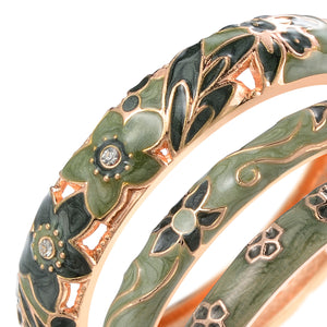 UJOY Womens Multi-Colors Cloisonne Bracelet Gold Plated Flower Hollowed Enameled Hinged Cuff Bangles
