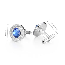 Cargar imagen en el visor de la galería, UJOY Mens Cufflinks Elegant Style Cuff Link Super Shiny Navy Blue Crystal Circular Cufflinks with Gift Box