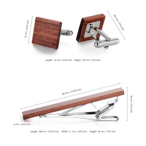 UJOY Cufflinks and Tie Clips Pin Set Wood Blue and Red