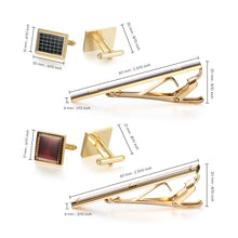Cargar imagen en el visor de la galería, UJOY Cufflinks and Tie Clips Set Enamel Gold Silver Plated Classic Design in Gift Box