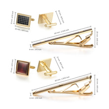 Load image into Gallery viewer, UJOY Cufflinks and Tie Clips Set Enamel Gold Silver Plated Classic Design in Gift Box