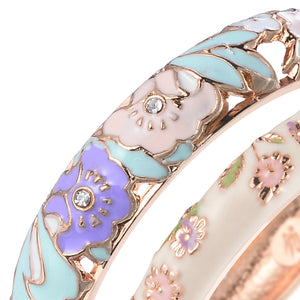 UJOY Vintage Jewelry Cloisonne Handcrafted Enameled Gorgeous Rhinestone Rose Gold Hinged Cuff Bracelet