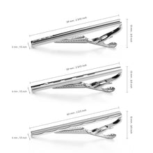 Cargar imagen en el visor de la galería, UJOY Tie Clips for Men, 3 Pcs Tie Bars Pinch Clip Set 2.3 Inches Business Shirt Necktie Parts Silver Black