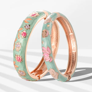 UJOY Cloisonne Bangles Gorgeous National Floral Panda Set Enameled Gold Plated Handcrafted Bracelets Jewelry